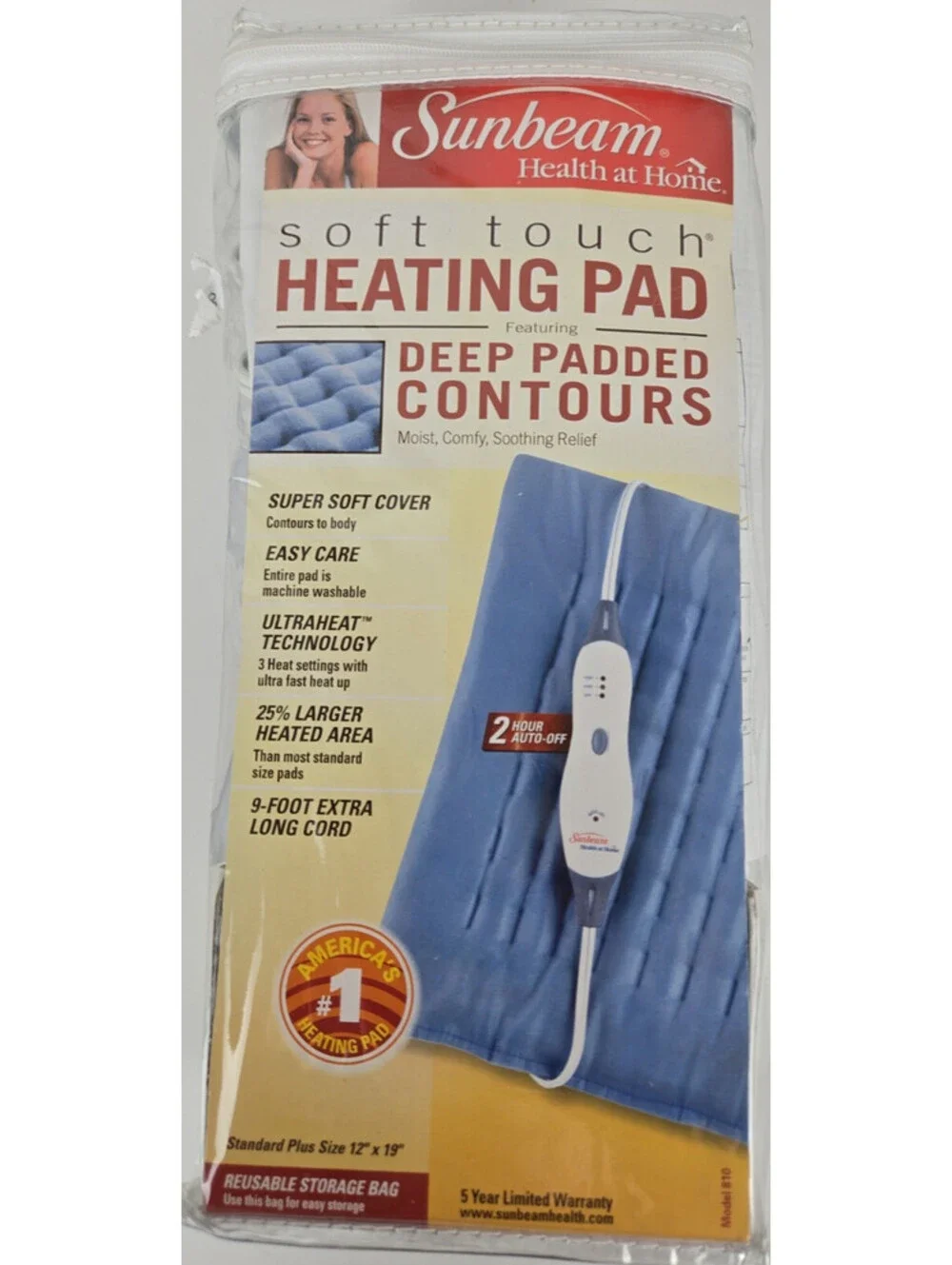 Sunbeam Heating Pad L Pain Relief  4 Settings Auto Shut Off 12 X 19
